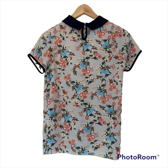 TWIK BY SIMONS BLUE/FLORAL SHORT SLEEVED BLOUSE/TOP WITH PETER PAN COLLA… - Picture 2 of 9